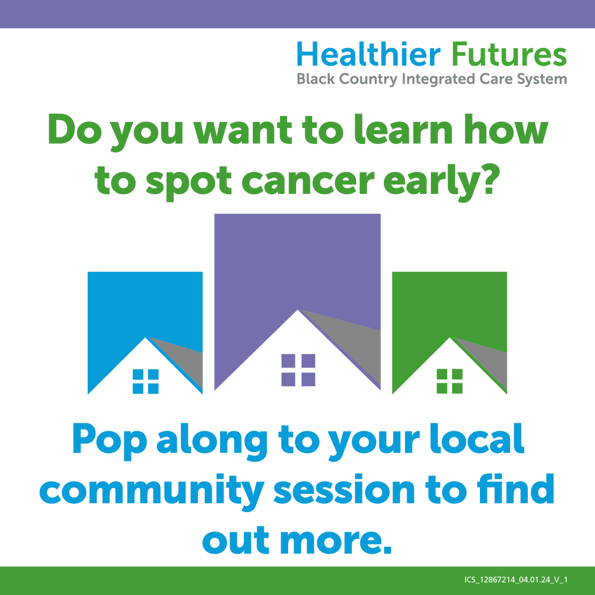 Do you want to learn how to spot cancer early?🔎👁️ 

Pop along to our free, upcoming cancer awareness session tomorrow:
📆 Friday 22 March
🕙 10am to 2pm
📍 Bloxwich Active Living Centre

No need to book, just drop in!