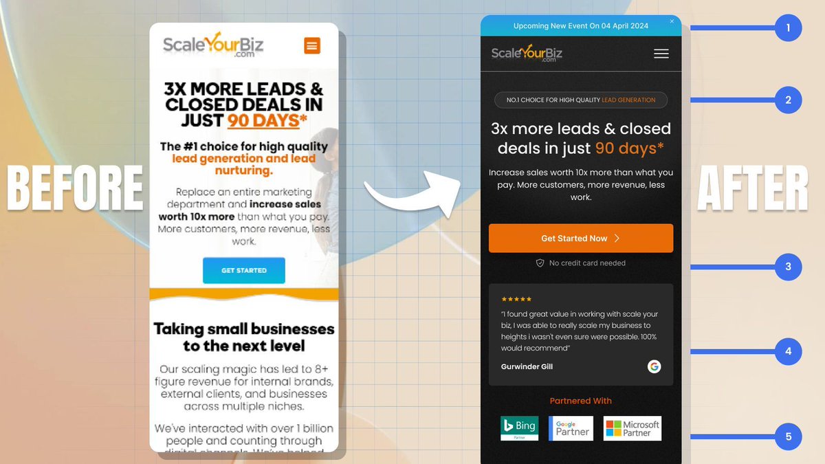 expertazi's tweet photo. Recently I redesigned ScaleYourBiz website.
1. Top bars are known to increase click-through rates by up to 30%)
2. Clearer value propositions can lead to a 10-20% conversion rate increase
3. Frictionless CTA
4. Social Proof Power
5. Partner logos
#ExpertAzi #RedesignWebsite https://t.co/0xSE7yxCTs