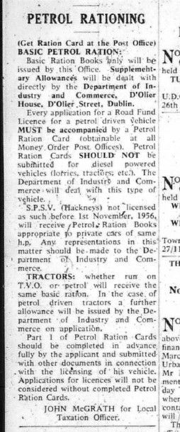 I saw this notice for petrol rationing in December 1956 in the #Tipperary Star and had to wonder how long before we're seeing it again. #OnYerBike #ClimateChange @TipperaryCoCo @IrishNewspapers @TipperaryLive