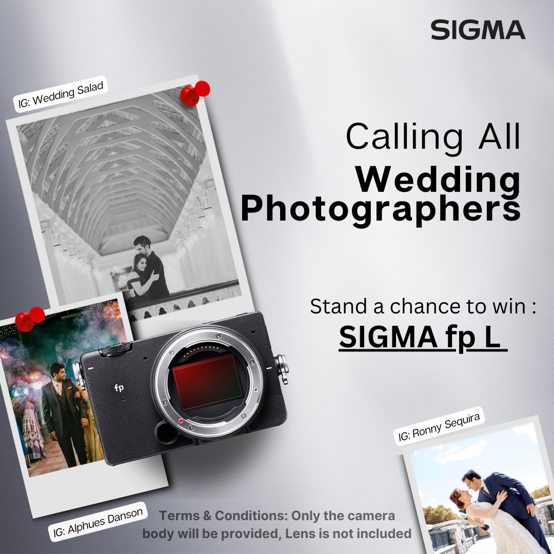 Sigma_India's tweet photo. Seize the opportunity to win a SIGMA fp L camera in our Wedding Contest! Swipe to explore into the contest deets!!
#sigmaphotoindia #sigmaindia #sigmalens #sigmacontest #sigmacontestindia #LensAndLyrics https://t.co/fssLCeXuin