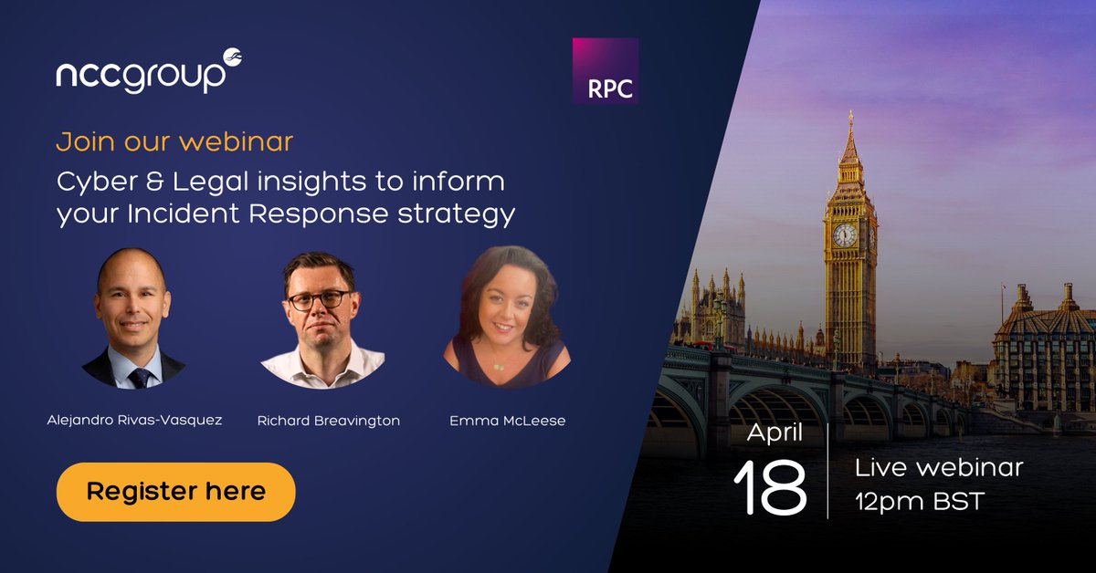 Want to hear from leading #CyberSecurity (that's us!) and #Legal experts (@RPCLaw) on how to effectively manage cyber attacks? Are you aware of cyber regulations that mandate incident disclosures? Register for our #webinar on 18th April: bit.ly/cybLegWb