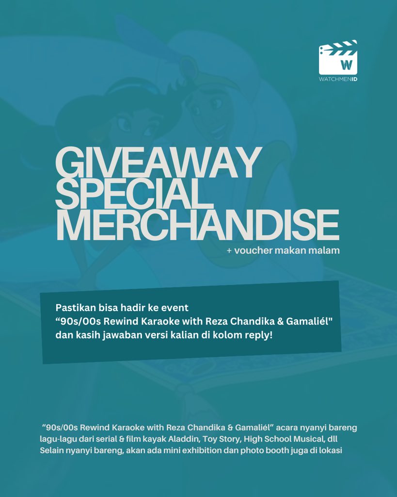 Kita mau bagi-bagiin voucher yang bisa ditukerin dengan Special Merchandise Disney+ Hotstar dan juga voucher makan pada saat event “90s/00s Rewind Karaoke with Reza Chandika &amp; Gamaliél” berlangsung

Caranya:
Reply tweet ini dengan lagu yang pengen kalian dengerin besok, serta