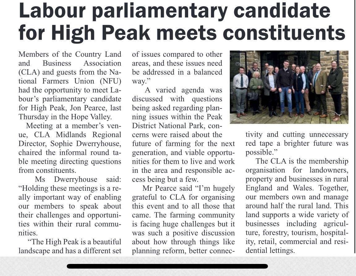 A nice little piece in the @newsinglossop about our meeting with Labour Prospective Parliamentary Candidate @Jon4HighPeak