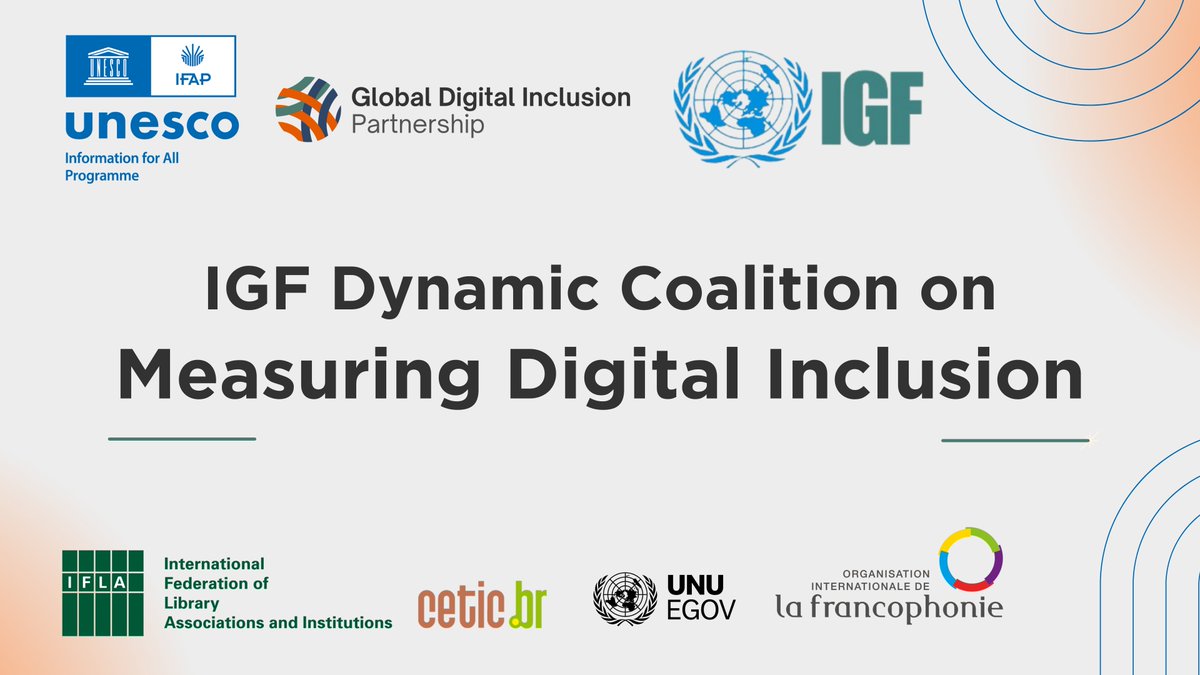 TawfikJelassi's tweet photo. Excited for UNESCO #IFAP to contribute to evidence-based policymaking for digital inclusion and gender equality.
Let's collaborate with the recently launched #IGF Dynamic Coalition on Measuring Digital Inclusion.
🔶https://t.co/omabNhXGjw
#GDIP #UNUEGOV #CETIC #IFLA #OIF https://t.co/yQgvIDabSf