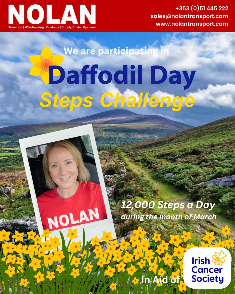 Today we proudly support Daffodil Day with the @IrishCancerSoc and this year our staff members are taking up the 12,000 Steps Challenge .

Please show your support by donating at the following link fundraise.cancer.ie/fundraisers/No…

#DaffodilDay #StepsChallenge #IrishCancerSociety