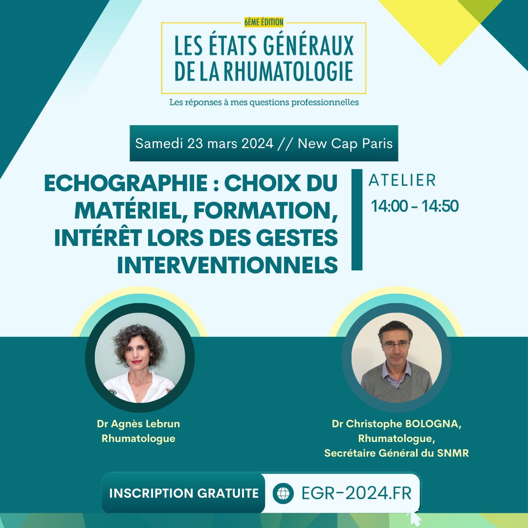 LeSNMR's tweet photo. Maîtrisez l'échographie en rhumatologie avec Dr Agnès Lebrun &amp; Dr Christophe Bologna,  23 Mars à Paris. Conseils sur matériel &amp; formation pour une  meilleure prise en charge patient. Inscrivez-vous vite!  #ÉchographieRhumatologie 
Inscription gratuite : https://t.co/UOFRfgvuw7 https://t.co/cAI9jyOOq4