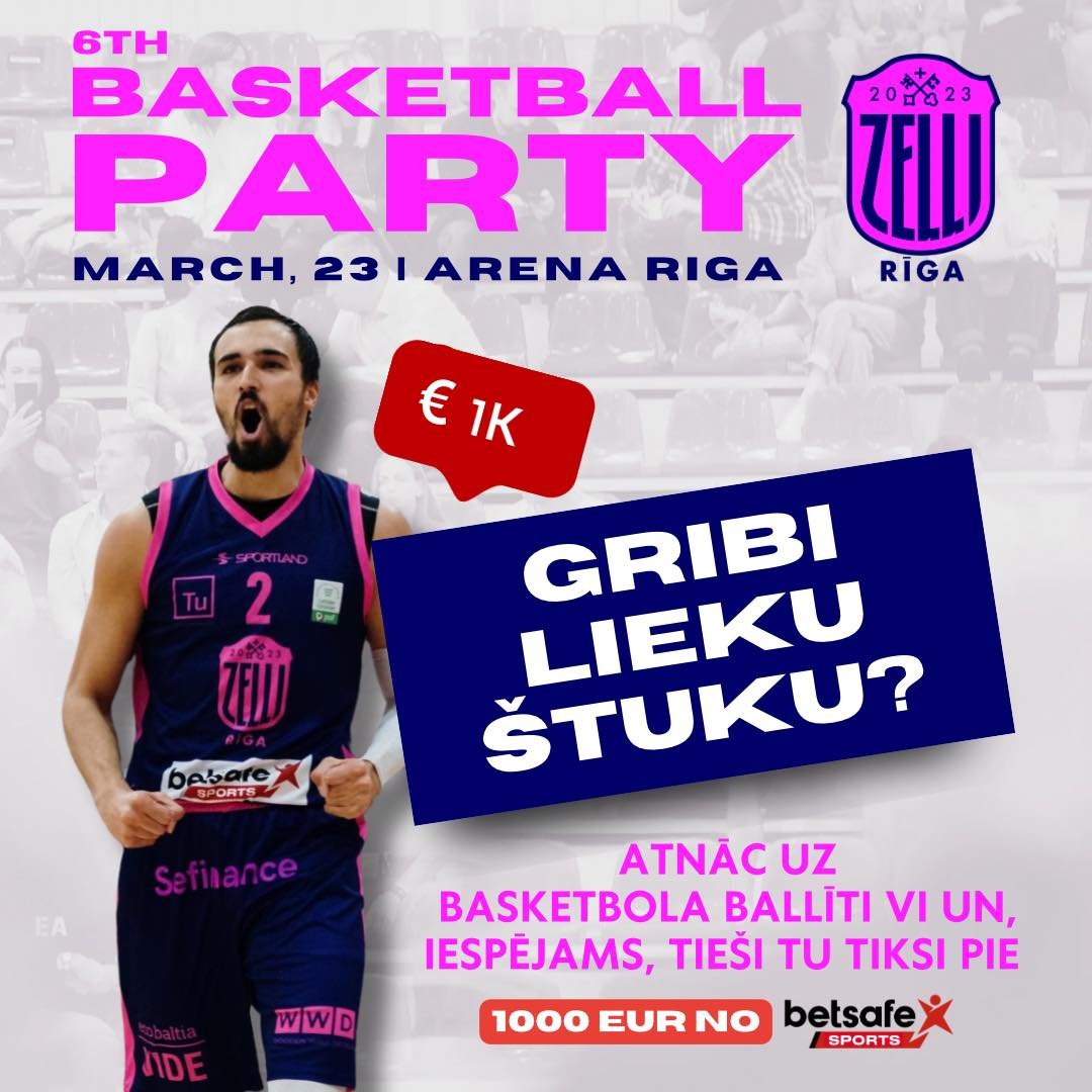 Gribi lieku štuku? 🤑 

Atnāc sestdien uz basketbola ballīti, klausies "Citi zēni" koncertu starp spēlēm, un, iespējams, tieši tu tiksi pie 1000 EUR no mūsu draugiem <a href="/BetsafeLatvija/">Betsafe Sports</a>!

🎟️ Biļetes: ej.uz/rz2303