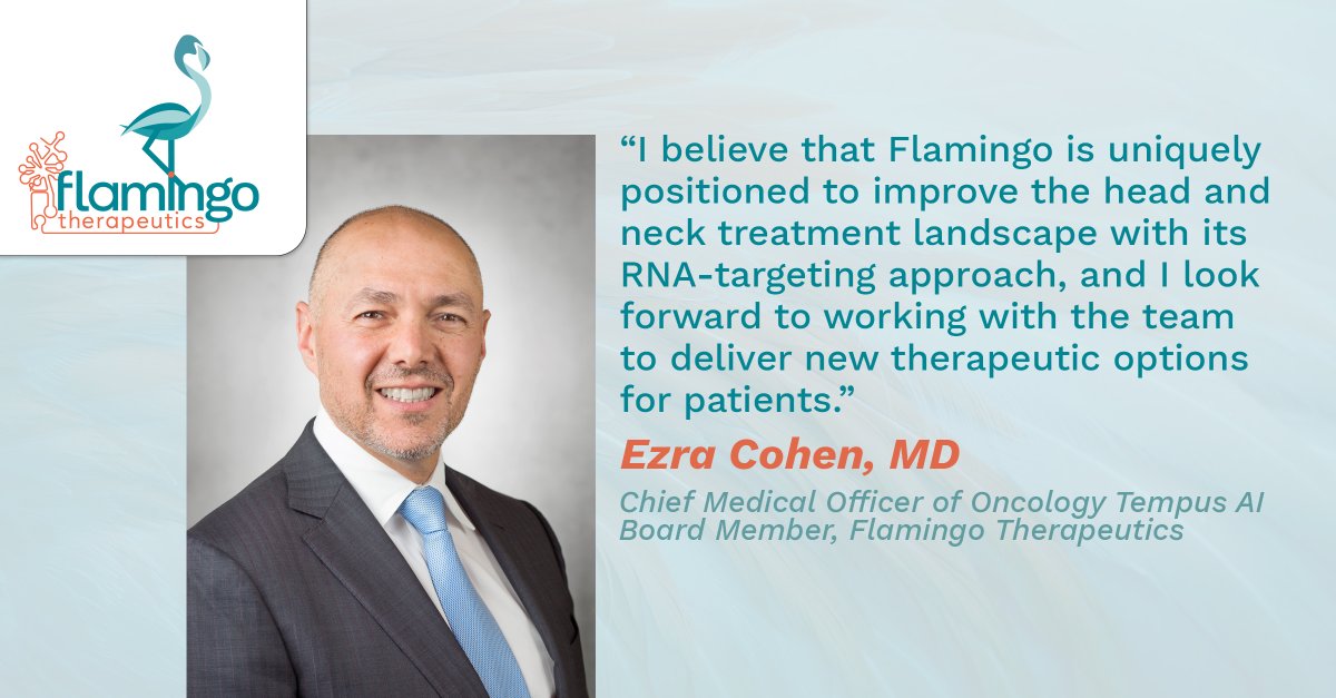 Flamingo is pleased to welcome Dr. Ezra Cohen, a recognized leader in oncology drug development and cancer research, to our Board of Directors. Read more: bit.ly/4ao3pQU #clinicaloncology #rnatherapeutics