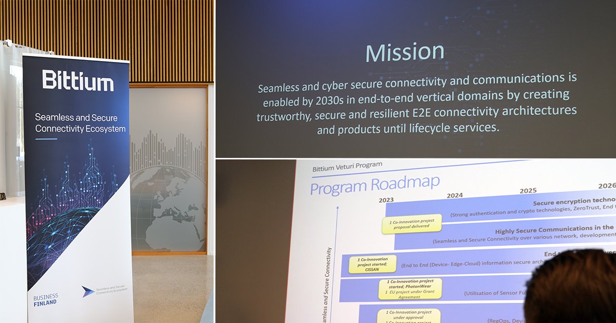 Bittium's tweet photo. Thank you to all who joined our #SeamlessSecureConnectivity event!
In the 1-year milestone event, we shared insights into the ecosystem status and selected three themes, and heard great key note speeches.
#Bittium #Veturi @BusinessFinland @VTTFinland @UniOulu @uniofjyvaskyla https://t.co/WRl5YaHCJj