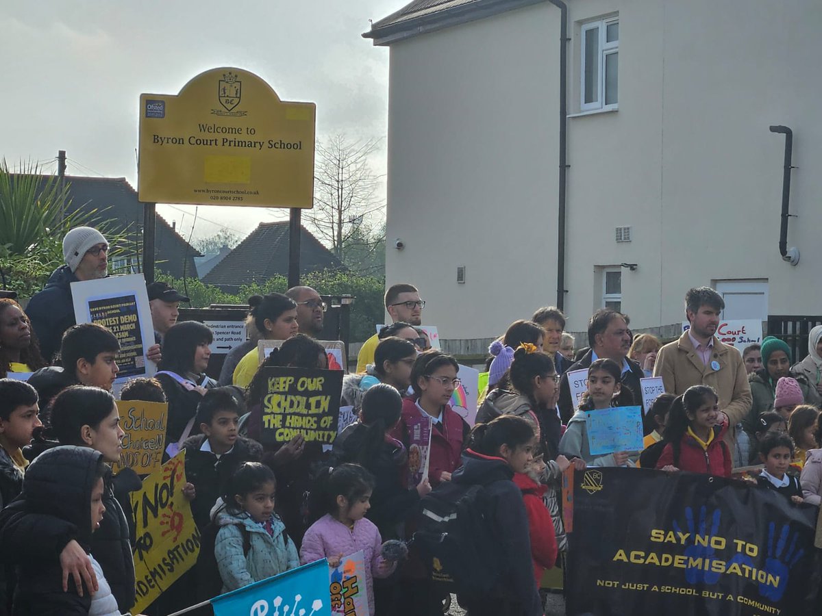 What an amazing protest today by parents, staff and the community outside Byron Court Primary School in Brent. No to forced academisation. Yes to remaining a local community school.