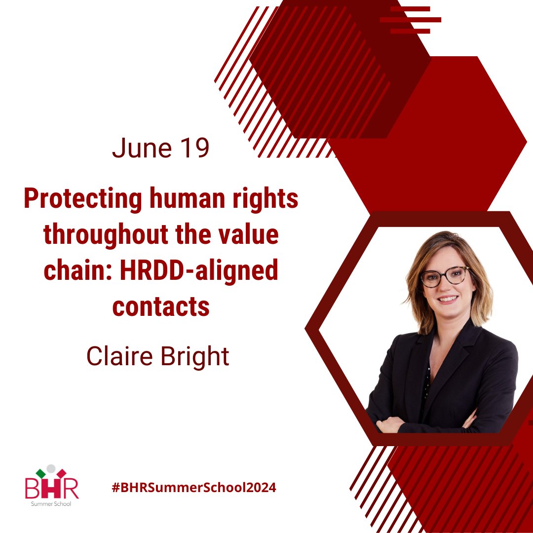 #BHRSummerSchoolspeakerseries @clairerabright will join us on June 19th to talk about #humanrights in the #valuechain and #HRDDpractises.