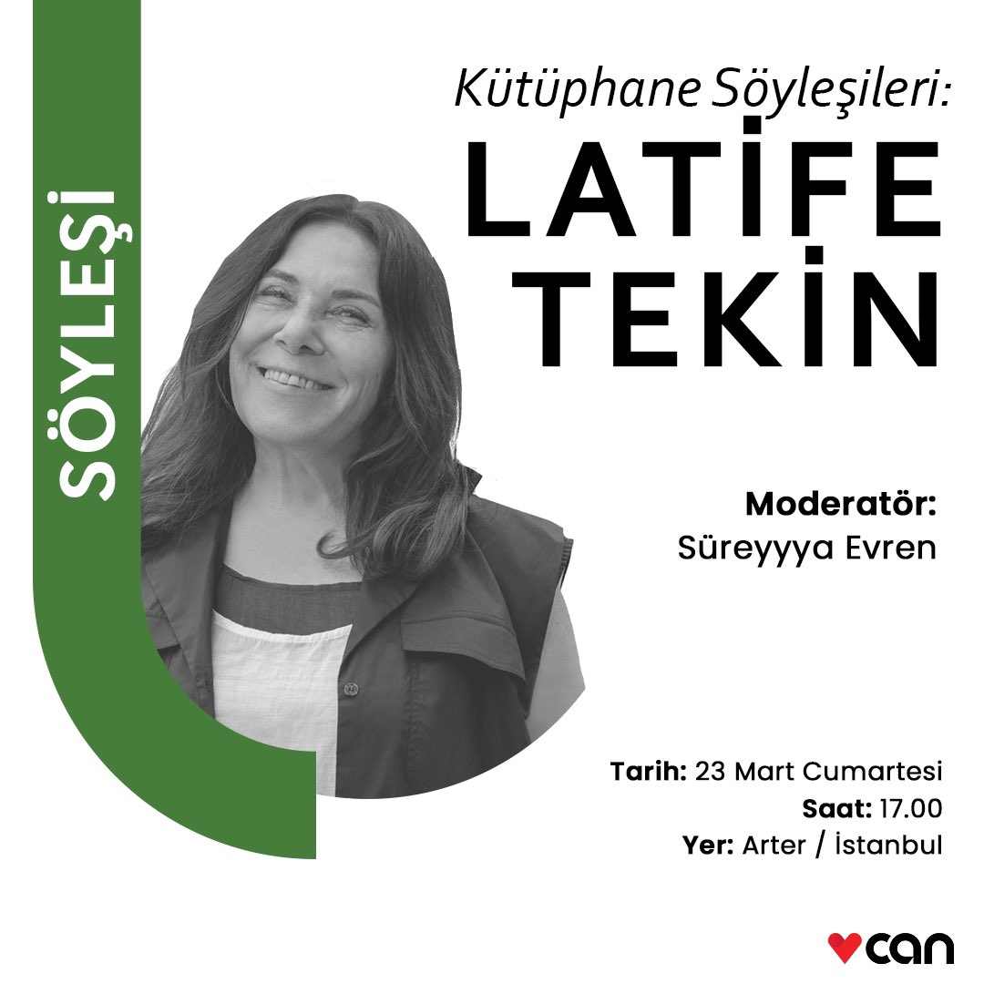 “Kütüphane Söyleşileri: Latife Tekin” etkinliği Süreyyya Evren’in moderatörlüğünde 23 Mart Cumartesi günü saat 17.00’de Arter Kütüphanesi’nde gerçekleşecek.