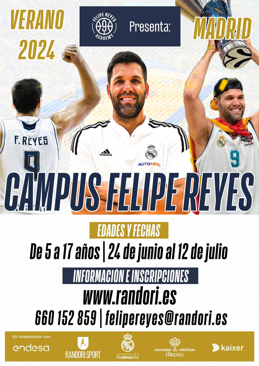 Tengo el placer de presentaros mi campus de verano 2024 junto a @randorisport @FelipeReyesAcad @Fun_Realmadrid @DeportesECM y @basketlover 📍 8 sedes en Madrid. ➕ Información e inscripciones en: randori.es/felipereyes 🫵🏻 ¡OS ESPERO A TODOS!