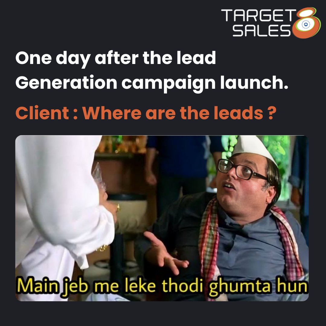 Arre bhaiya, Hold your horses! woh nurturing phase mein hain abhi
.
.
.
#LeadGenPatience #NurturingLeads #meme #SEO  #ClientCommunication #NewCampaign #Target8Sales

[Lead nurturing, Client expectations,  Search Engine Optimization, Meme, Target8Sales]