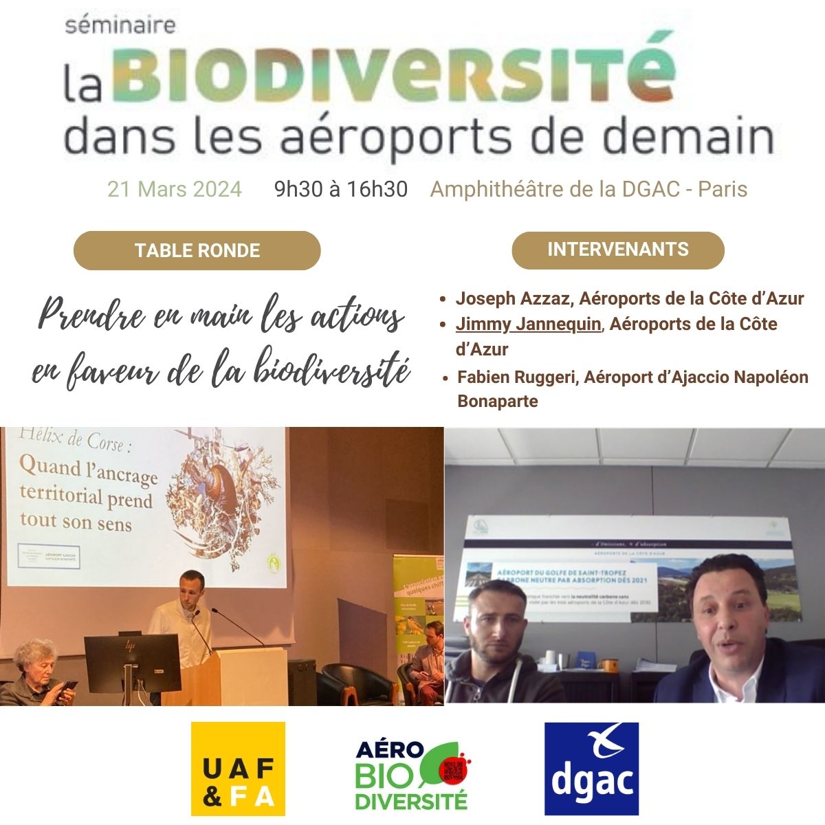 Présentation du travail sur l'aéroport d'Ajaccio pour préserver le Hélix de Corse menacé d'extinction et présent sur l'aéroport. Présentation des actions concrètes des Aéroports de la Côte d’Azur en faveur de la préservation de la biodiversité sur les 3 aéroports.