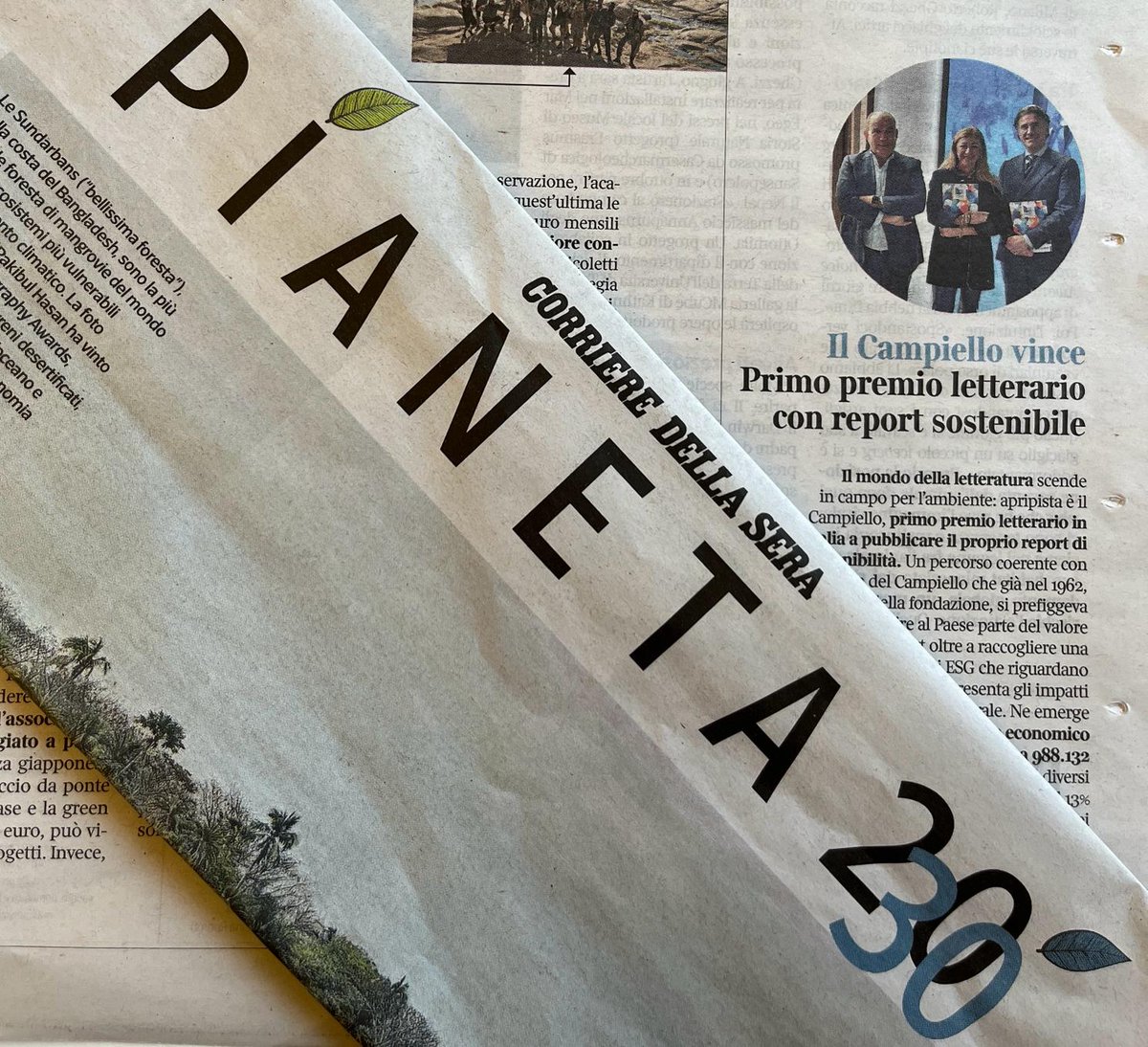 🗞️ Il #PremioCampiello oggi sulle pagine dell'inserto #Pianeta2030 del <a href="/Corriere/">Corriere della Sera</a> ➡️ Con la presentazione del nostro report di #sostenibilità siamo il primo premio letterario, in #Italia, a scendere in campo per l'ambiente!

🔎Consulta il nostro report qui: tinyurl.com/ycy5zu5a
