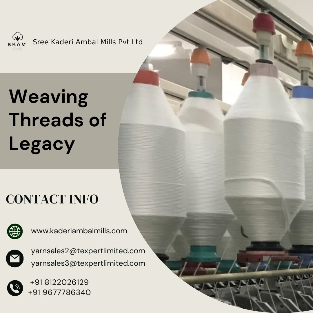 Transform your creations with our exquisite yarns!  Dive into our collection today and experience the difference for yourself!
Visit us: kaderiambalmills.com

#kaderiambalmills #PolyesterYarnManufacturer #PolyesterYarnSuppliers #SpunPolyesterYarn #PolyesterSpunYarn