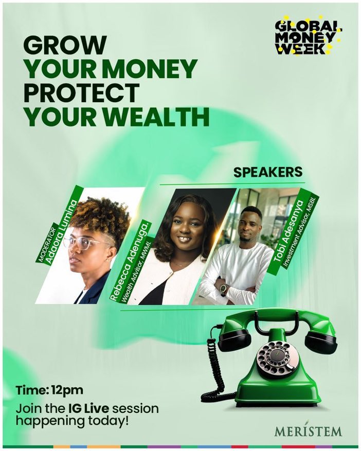Don’t be left out @MeristemNigeria on IG at 12PM today where distinguished speakers will break down ways to Increase Your Finances and Safeguard Your Assets. Don't miss out on this opportunity. #MeristemGMW