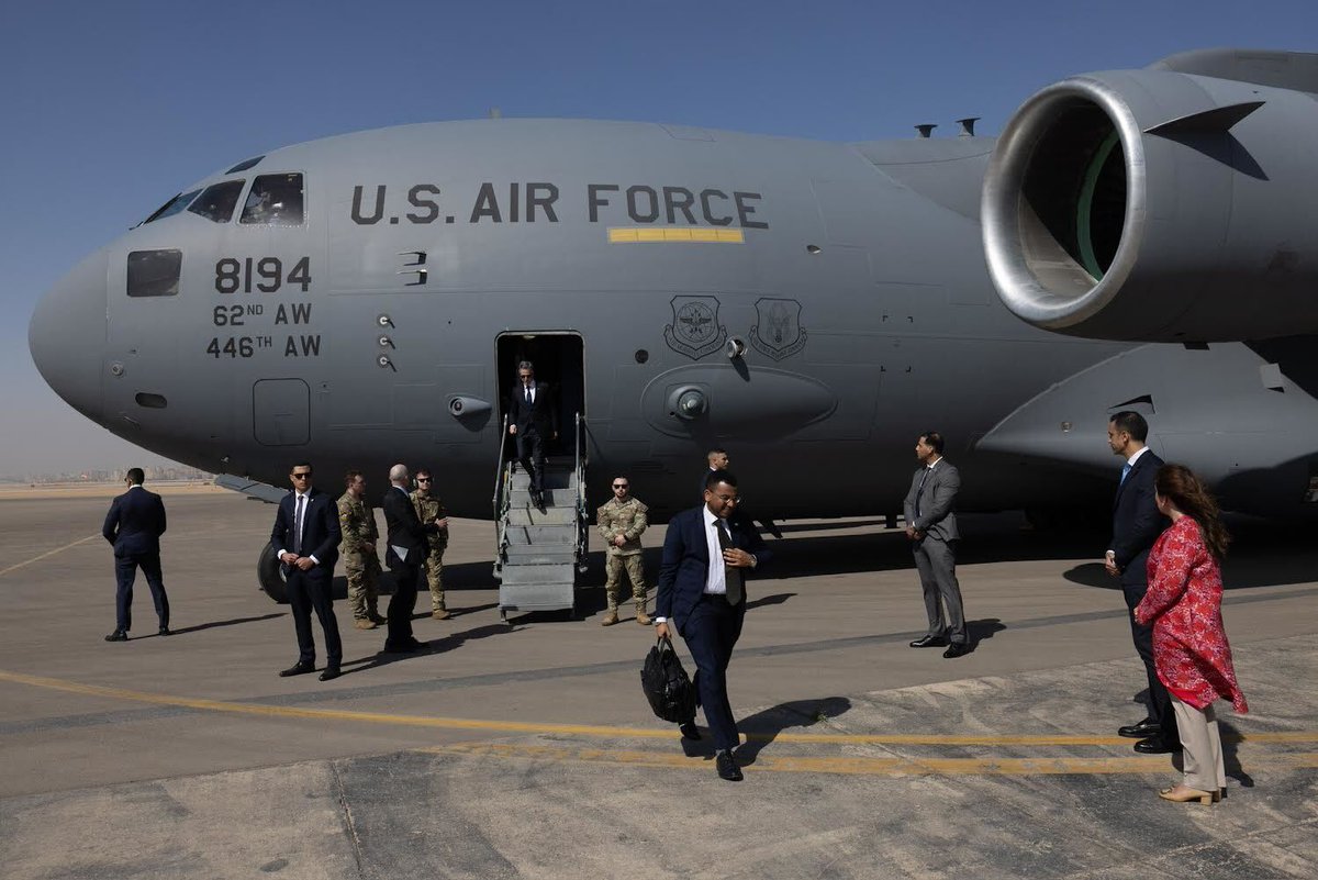 .@SecBlinken just arrived in Cairo to meet with the Egyptian President and Foreign Minister Shoukry. He will also join leaders from Egypt, Jordan, Qatar, Saudi Arabia, UAE, and the Palestinian Authority to continue work towards lasting peace and security in the region.