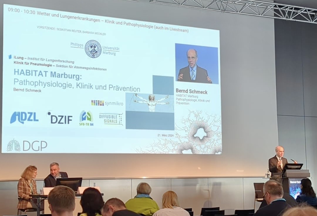 Bernd Schmeck presented research of the LOEWE consortium HABITAT on how weather extremes and environmental factors impact on lung and cardiovascular diseases at #DGP2024 #DGPneumo @ProLOEWE @UniMR @UKGM_Presse