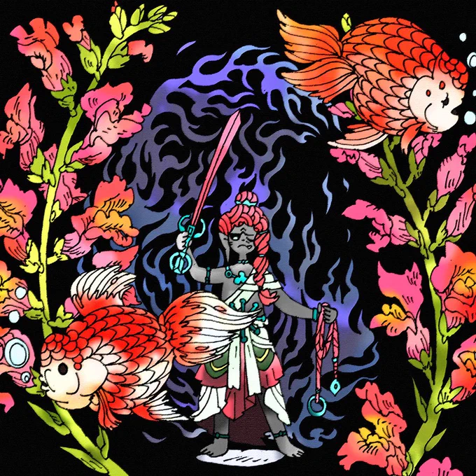 金魚草とちびお不動さん 