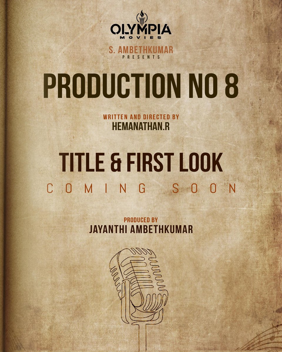 TamilTvChanExp's tweet photo. Title &amp; First Look of @OlympiaMovis #ProductionNo8 very soon 

Directed by #Hemanathan 

 @RJVijayofficial @ianjalinair https://t.co/l9j7041GPK