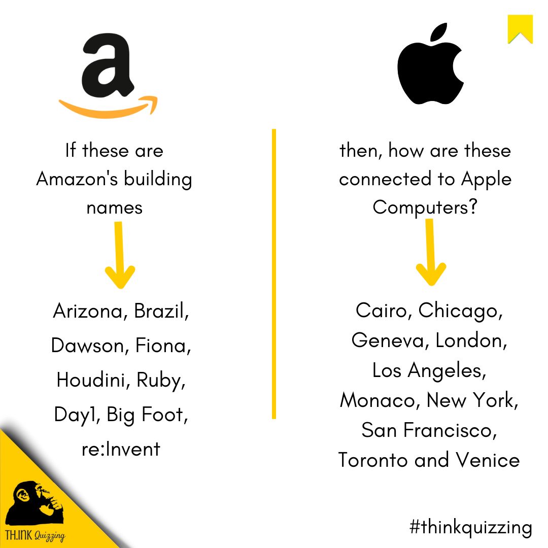 SridharHRS's tweet photo. Quiz 1525) How are these city names connected to Apple computers?
#thinkquizzing #quiz #quizmaster #applecomputers #amazon https://t.co/MbscBmZDqe