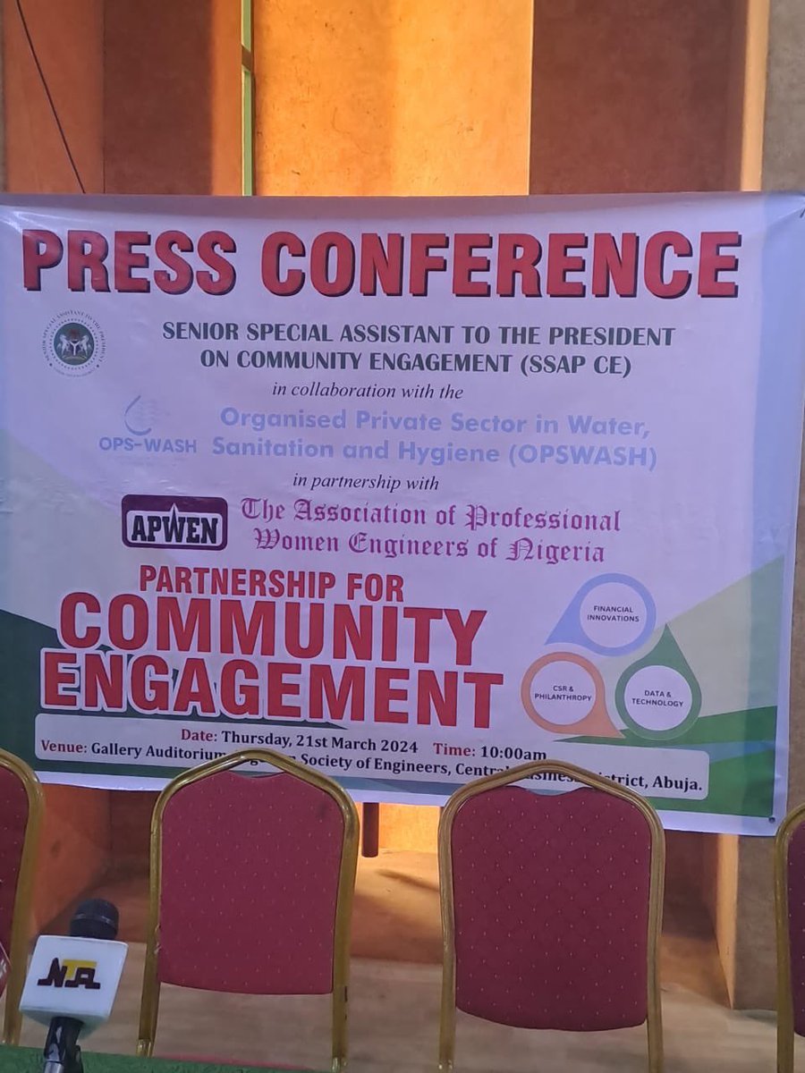 AbiodunEssiet's tweet photo. 2024 World Water Day 
Press conference of the Presidential community engagement  across the six regions 
In partnership with @APWEN_NG and @OPSWASH1 
Today, as we celebrate World Water Day, we are reminded of the criticality of water and sanitation in the pursuit of sustainable development. It is a day that serves as a stark reminder of the challenges we face in ensuring that everyone, everywhere, has access to safe, clean, and affordable water.

We gather here today to celebrate a partnership that seeks to address this very issue. The collaboration between the SSAP CE, OPSWASH, and the Association of Professional Women Engineers is a testament to the power of collective action. It highlights our commitment to forging partnerships that bring together public and private sectors, as well as the involvement of professional bodies, to tackle complex societal challenges such as water and sanitation.

Water is a basic necessity of life. It is crucial for good health, food security, and economic development. Yet, millions of people around the world, including here in our own communities, still lack access to safe drinking water and proper sanitation facilities. This situation is further exacerbated by the effects of climate change, population growth, rapid urbanization, and other socioeconomic factors.

In light of these realities, it becomes evident that we cannot rely on traditional approaches alone. We need innovative solutions and concerted efforts to bridge the gap and ensure that no one is left behind. This partnership, through its collaborative nature, aims to leverage the expertise, resources, and networks of each partner to maximize our impact.

The SSAP CE, OPSWASH, and the Association of Professional Women Engineers will work tirelessly to promote sustainable water management, create awareness on water-related issues, and advocate for policies and programs that prioritize water and sanitation. Our combined efforts will not only improve access to water and sanitation facilities but also empower communities, particularly women and girls, to actively participate in decision-making processes regarding water management.

Today's event signifies the beginning of a journey - a journey towards a future marked by water security, hygiene, and dignity for all. It is a call to action, urging us all to unite our efforts and work together to tackle the water crisis head-on. By joining forces, we can strengthen our impact, share knowledge, and pool resources to bring about tangible change.

Let today's launch serve as a catalyst for greater collaboration, innovation, and inclusivity in our pursuit of sustainable water and sanitation solutions. Together, we can ensure that clean water flows freely, that sanitation becomes a fundamental right, and that no one is left behind.

let us all commit to a future where access to water and sanitation is a reality for every individual, everywhere.
@moremiojudu @PBATMediaCentre @NGRPresident @otegaogra @aonanuga1956 @woye1 @kc_journalist @Asovillanews_