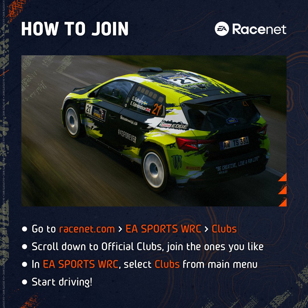EASPORTSWRC's tweet photo. There's never been a better time to compete against the #EASPORTSWRC community 🎮

Here are the game's Official Clubs, powered by EA Racenet 🚘 

➡ https://t.co/54rI0yRPX0