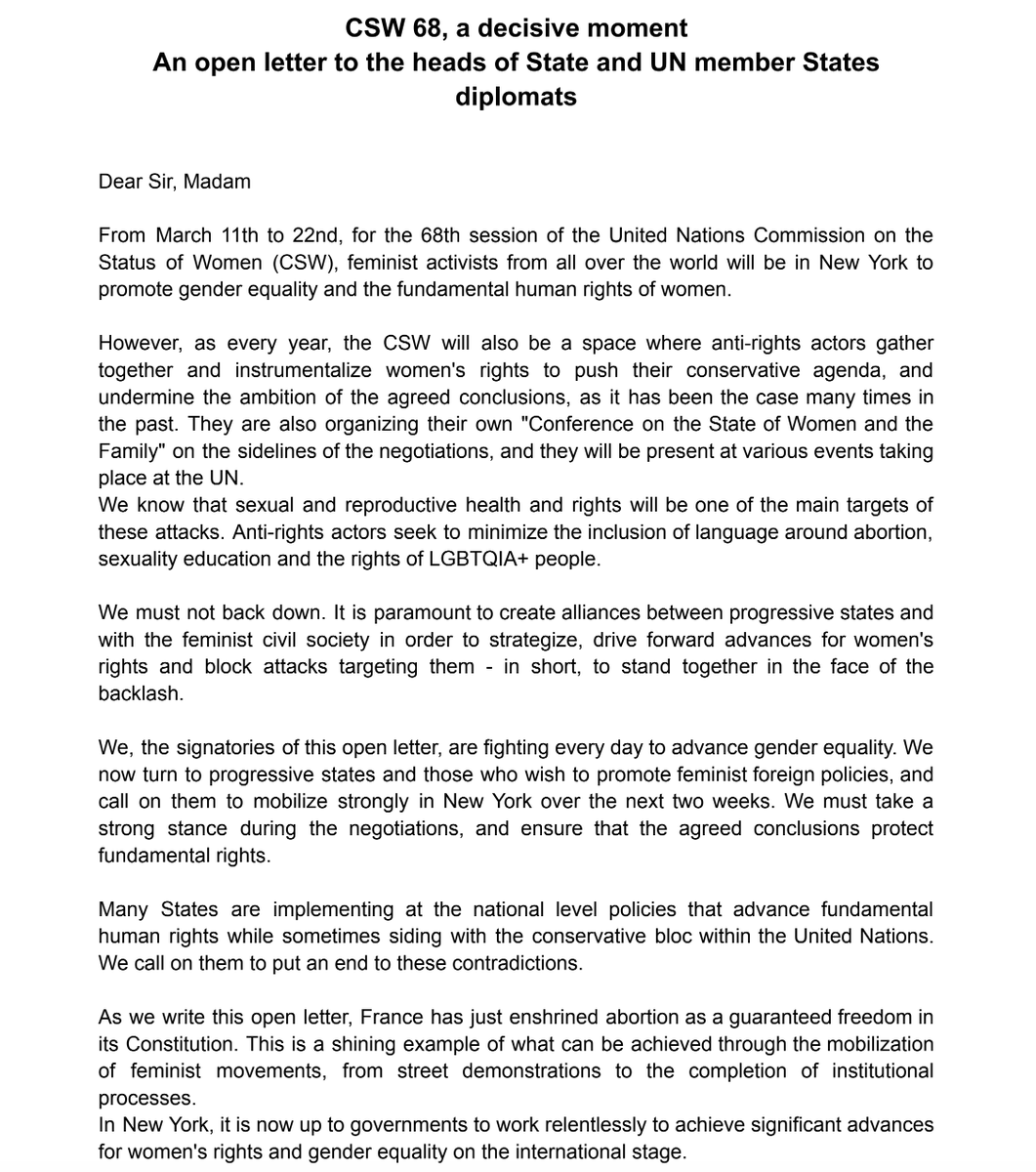 w4_gf's tweet photo. Join Civil Society's call signed by more than 100 organisations to pressure UN Member States to counter backlash at #CSW68 Let's continue mobilising to ensure #HealthRights and #SSRR are upheld and protected.

You can access the letter in EN/FR/SP 👇
 https://t.co/gUlSwcCPXs https://t.co/eAJHUSxKau