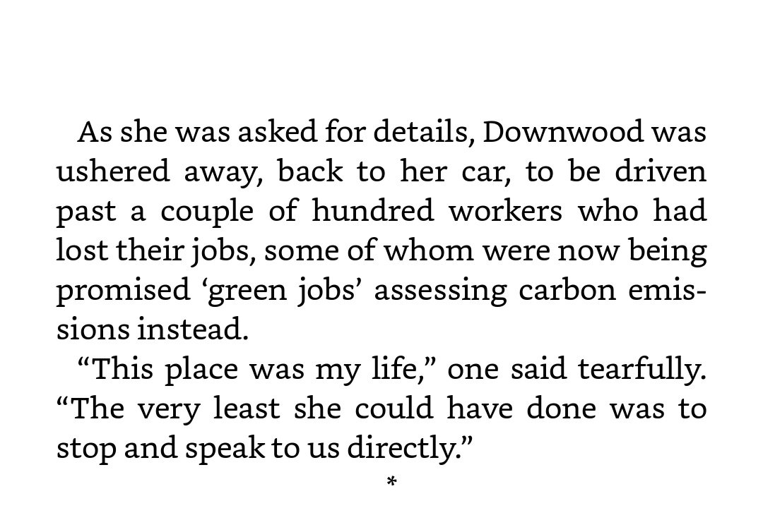 The Denial by @rossjournoclark seemed like an amusing but exaggerated satire but this bit in which his character Sarah Dunwood, UK Prime Minister, closes a steel plant, airily promising tearful workers 100s of new 'green' jobs, now seems horribly prescient. #PortTalbot #NetZero