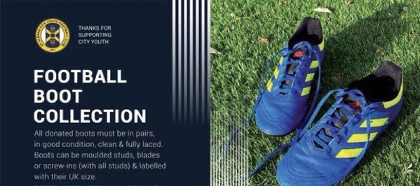 💛@CityYouthFC Footy Boots Collection 2023/4💙 Times are difficult for many families so we are collecting Footy Boots to ♻️to families in need or to sell on for £5 at our Tournament Donations 🔵🙏🟡 👇 ⚽️Coaches at matches and training 📍 Tea Bar at Highfield Park @TheNLTrust