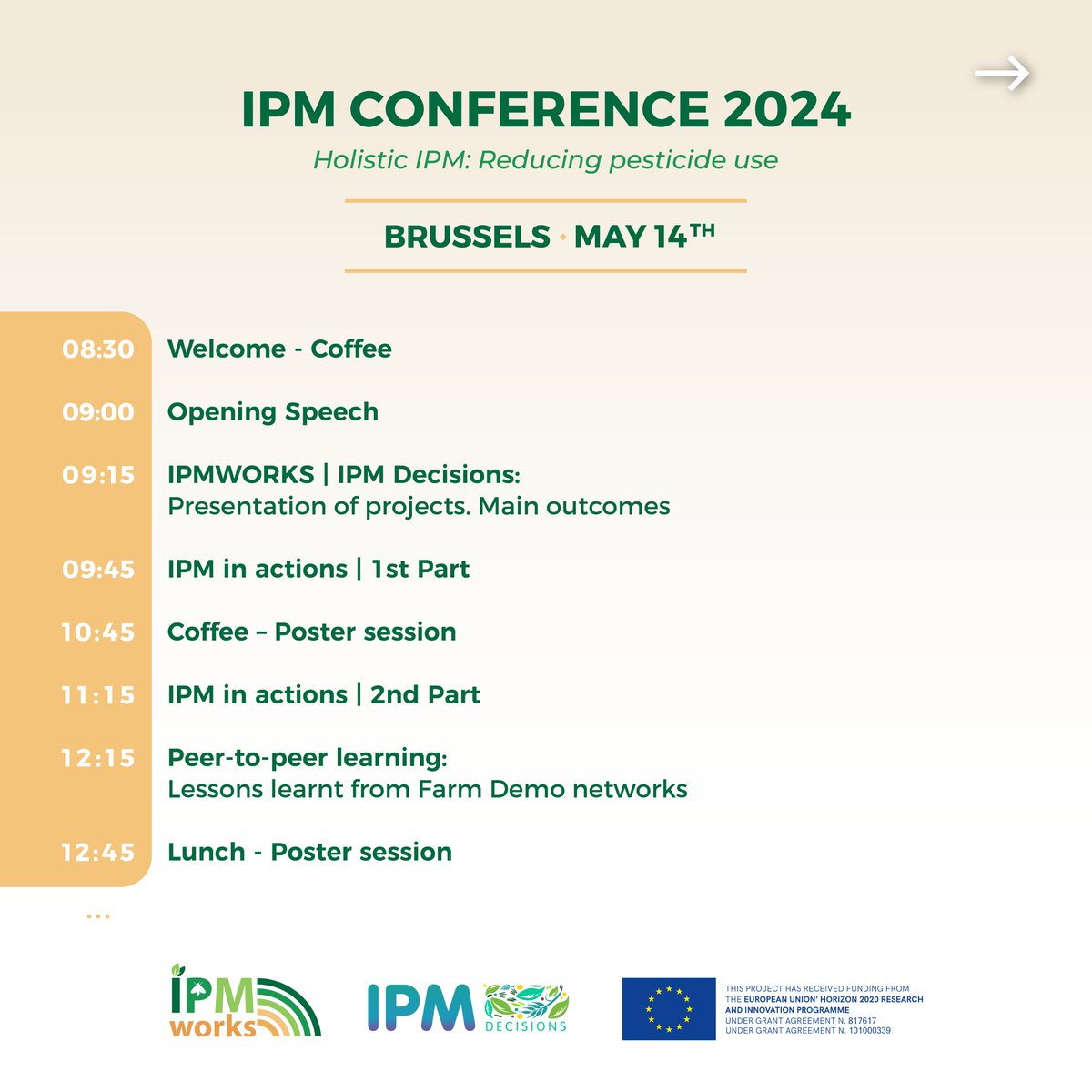 H2020IPMWorks's tweet photo. 📢 Last call for registrations! Don't miss out on the IPM Conference 2024, where experts will explore "Holistic IPM: Reducing Pesticide Use."

Check out the updated agenda!

Secure your spot now and join us for this transformative event!
👉 https://t.co/RoANhM90xs https://t.co/BkqG2QgLLn