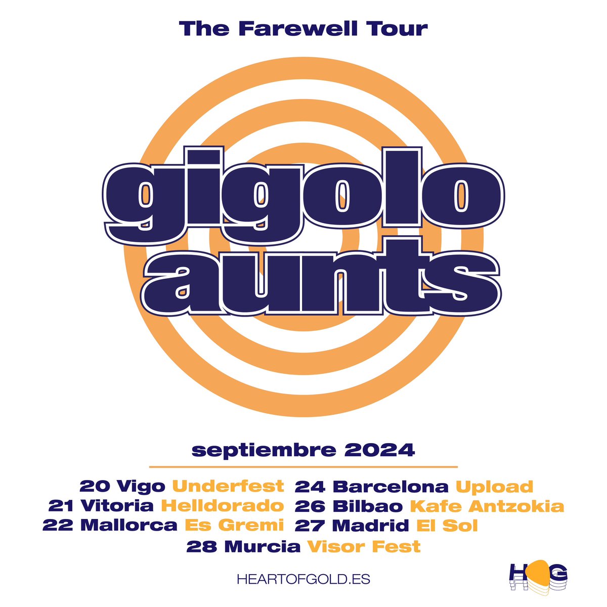 🔸GIGOLO AUNTS🔹THE FAREWELL TOUR🔸 Septiembre 2024 será testigo de su gira de despedida, una noticia que nos produce sensaciones encontradas: una gozada volver a disfrutarlo pero una sensación de tristeza nos invade sabiendo que será la última vez. 🎫 heartofgold.es