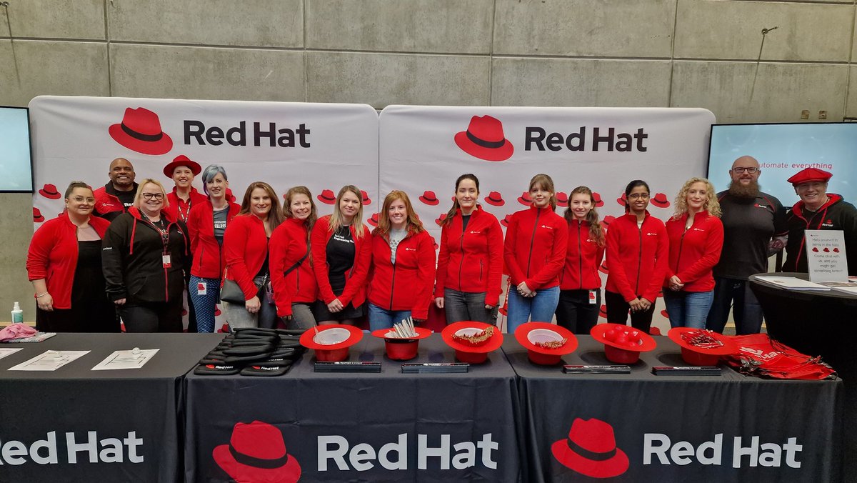 The crew at @RedHat in #Waterford getting ready to inspire the next generation of innovators at the #WomenInTech event in the SETU Arena #WeAreRedHat