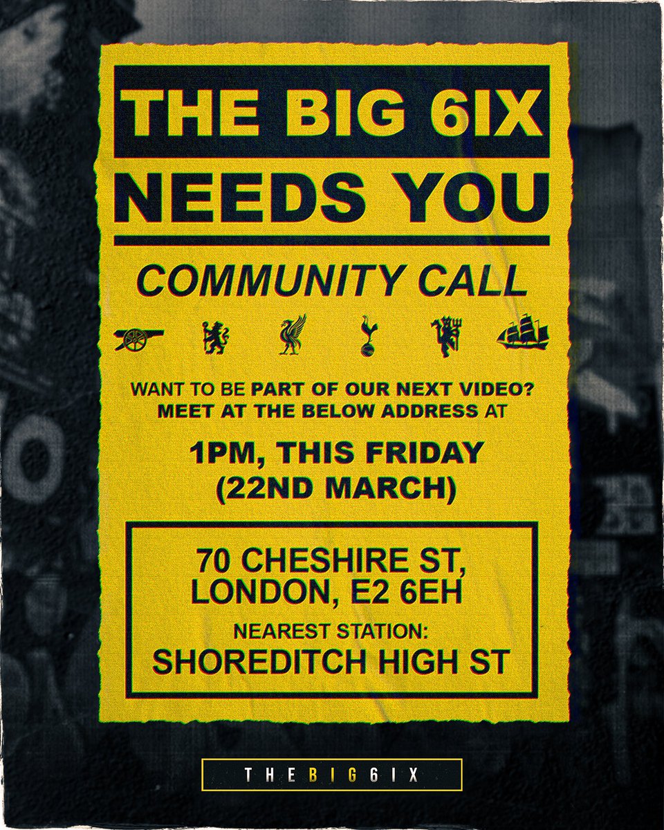 Big 6ix needs YOU 🫵 Wanna be in our next vid? 1PM TOMORROW in SHOREDITCH❗️ Details below 👇