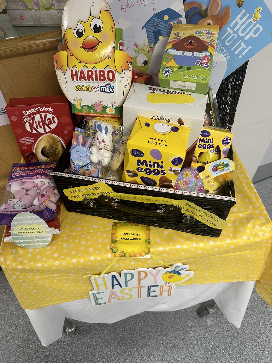 It’s almost time for the Easter bunny!🐰 here on F4 we are running a raffle to win lots of goodies! The tickets are £1 a strip, the funds raised all go towards staff and patient wellbeing. Head to our ward to grab your ticket! @shelleyp1976 @_Melleeds @kjbwells