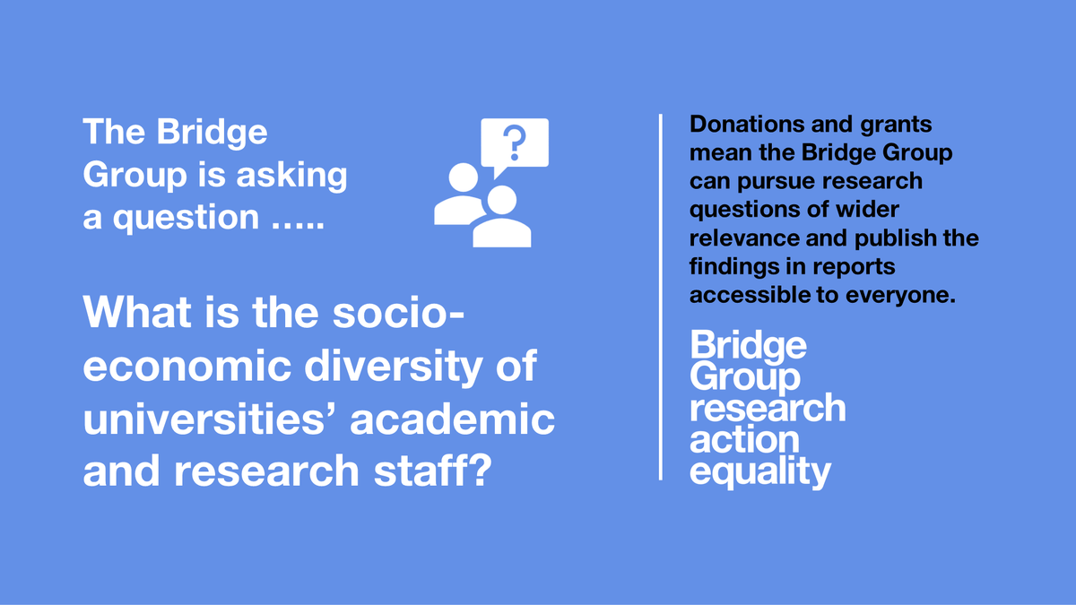 The Bridge Group wants to research the socio-economic #diversity of universities’ academic and research staff, and the impact of socio-economic background on their lived experience. To donate or fund one of our #research projects: thebridgegroup.org.uk/support-us #diversityandinclusion
