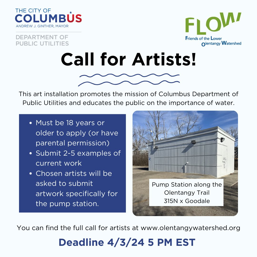 Attn Artists!🚨 @CDPU & @FLOWColumbus are looking for artists for a public art opportunity that will highlight the importance of water in our community! Check it out!⬇️