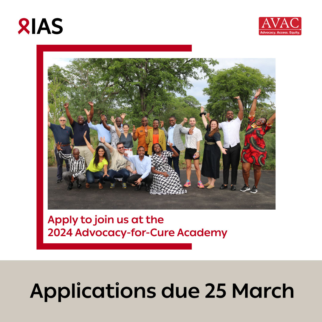 🗓️ Only a few days remains to apply to the 2024 Advocacy-for-Cure Academy! The academy, organized by IAS & @HIVpxresearch, will feature interactive workshops with leading experts in eastern Africa from 8-10 June. ✅ Learn more & apply! bit.ly/4a0uQjr #HIV #fellowship