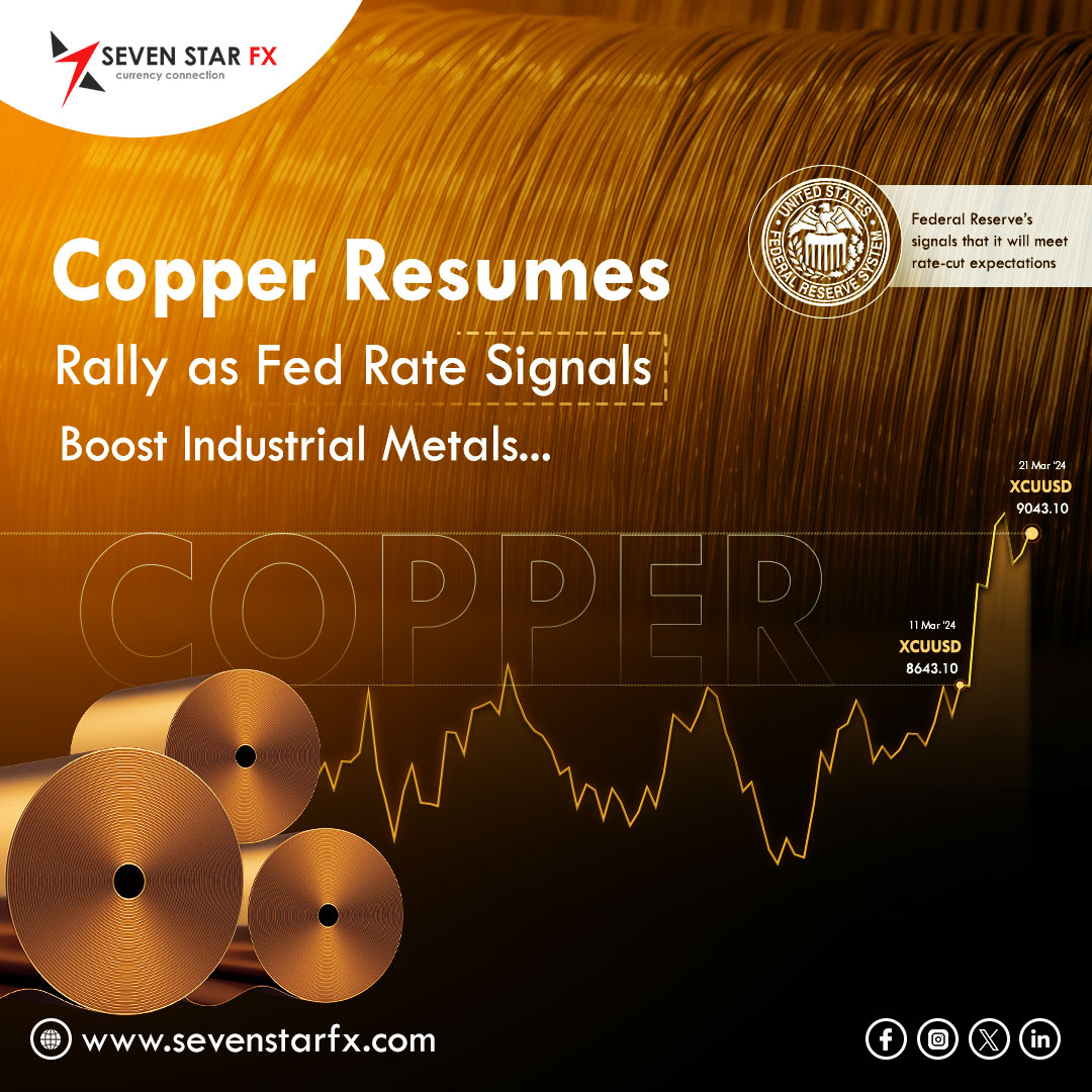 Copper Resumes Rally as Fed Rate Signals Boost Industrial Metals  
#Copper #IndustrialMetals #MarketNews #forextrading #SevenStarFX #dailynews #Forex