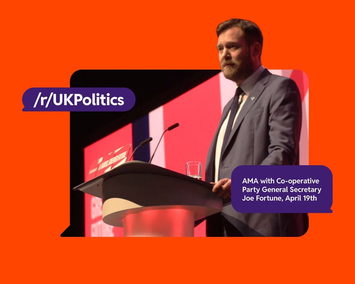💬 Ask Joe anything! We're excited to announce that Co-operative Party General Secretary @FortuneJF will be taking part in an AMA event for the /r/ukpolitics (@UKPolitics_AMA) subreddit on April 19th. Details can be found at reddit.com/r/ukpolitics/c…
