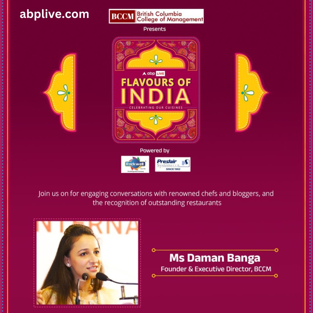 bccm_global's tweet image. Excited to share that BCCM is joining one of India&apos;s largest ABP live events, &quot;Flavors Of India&quot;! 🎉 Join us on 22nd March 2024 at Radisson Blu Hotel, Greater Noida. ! Don&apos;t miss out! 🍽️ #ABPLive #FlavorsOfIndia #bccm