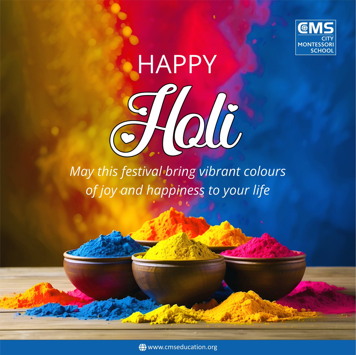 CmsJaiJagat's tweet photo. Wishing a colorful and joyful Holi to all our students, staff, and their families! May the colors of Holi fill your lives with happiness, harmony, and positivity. ๐ท๐ท
#CMS #CMSeducation #CMSStudents #Holi #HappyHoli #ColorfulCelebration https://t.co/reJhADc7U5