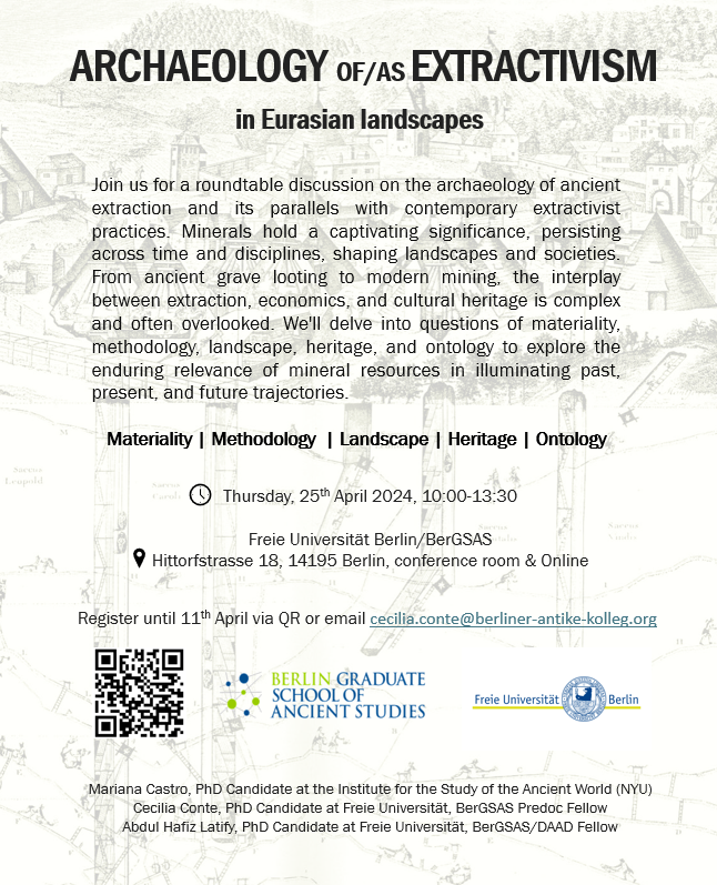 SteppeSistersNt's tweet photo. Steppe Sisters @marianalfcastro and @ArcheoConte are organising a roundtable on Archaeology of/as Extractivism at BerGSAS in Berlin ! You can now register to join in person and online 🔨 https://t.co/pXeBQ5MM6I