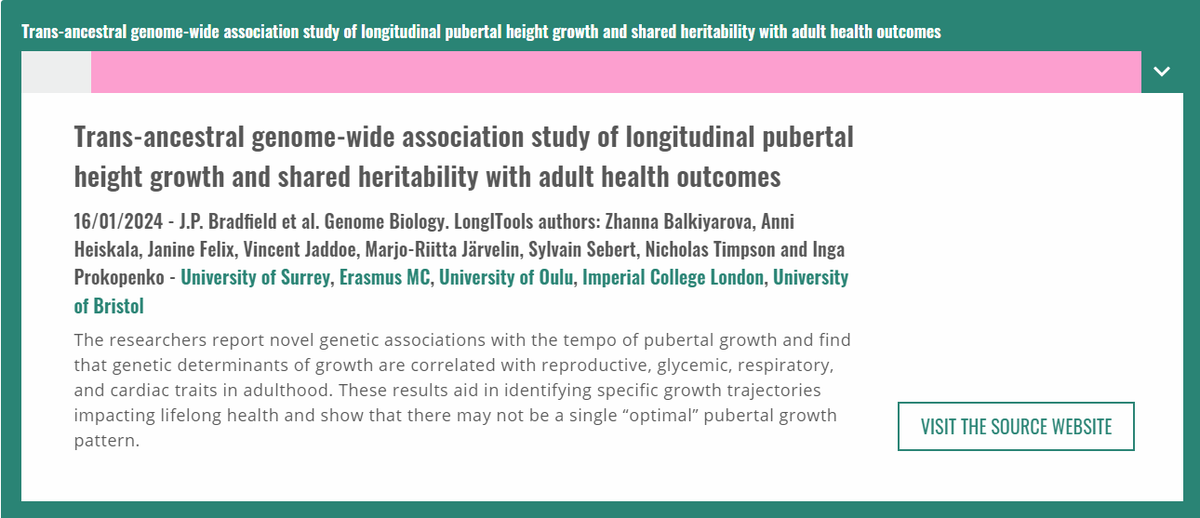 📢New article in Genome Biology involving many of our LongITools team shows genetic relationships between pediatric height growth & health across the #lifecourse - different growth trajectories correlated w. different outcomes. Check it out & more here 👉 longitools.org/publications/