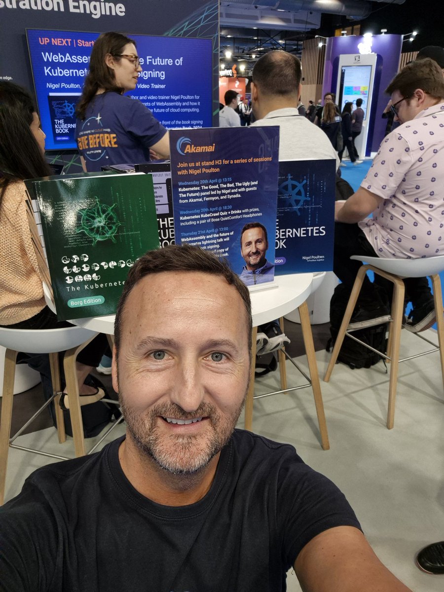 About to go live taking about #WebAssembly and #Kubernetes followed by a book signing at the @Akamai booth #KubeConEU