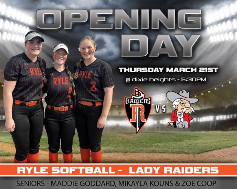 Ryle HS Softball (@rylesoftball) on Twitter photo It’s finally here! Your Ryle Lady Raiders hit the dirt at 5:30pm at Dixie!! <a href="/MBOdom10/">Mary Beth Odom</a> <a href="/Jschu1313/">Jason Schuster</a> <a href="/Linknky/">LINK nky</a> <a href="/EvanDennison1/">Evan Dennison</a> <a href="/MattRShafer/">Matt Shafer</a> <a href="/SuptTurner/">Matt Turner</a> <a href="/RyleSportsMed/">Ryle Sports Med</a> <a href="/RAIDERSPORTSNKY/">Raider Sports Network</a> <a href="/MadisonGoddard3/">Maddie G</a> <a href="/mikaylakouns/">mikayla k</a> Zoe Coop It’s finally here! Your Ryle Lady Raiders hit the dirt at 5:30pm at Dixie!! <a href="/MBOdom10/">Mary Beth Odom</a> <a href="/Jschu1313/">Jason Schuster</a> <a href="/Linknky/">LINK nky</a> <a href="/EvanDennison1/">Evan Dennison</a> <a href="/MattRShafer/">Matt Shafer</a> <a href="/SuptTurner/">Matt Turner</a> <a href="/RyleSportsMed/">Ryle Sports Med</a> <a href="/RAIDERSPORTSNKY/">Raider Sports Network</a> <a href="/MadisonGoddard3/">Maddie G</a> <a href="/mikaylakouns/">mikayla k</a> Zoe Coop