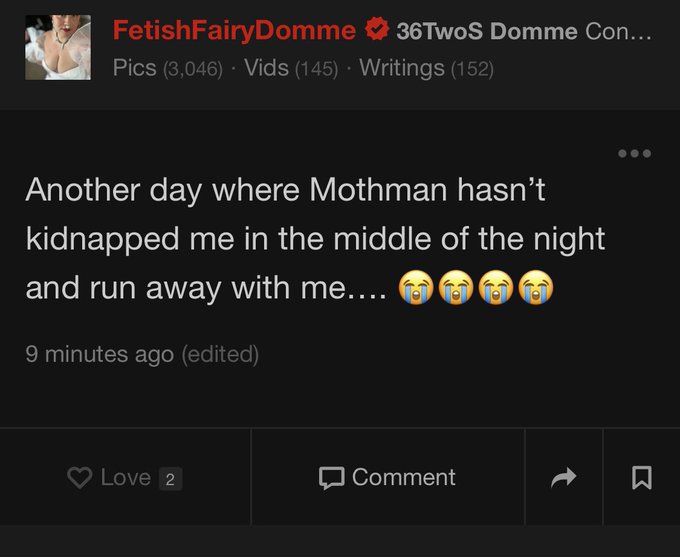 What cryptid should I fuck next? #mothman #cryptid https://t.co/nhJ4eaBhck https://t.co/lNrVWC83wa<a href="/tag/mothman"class="tags">#mothman</a><a href="/tag/cryptid"class="tags">#cryptid</a>
