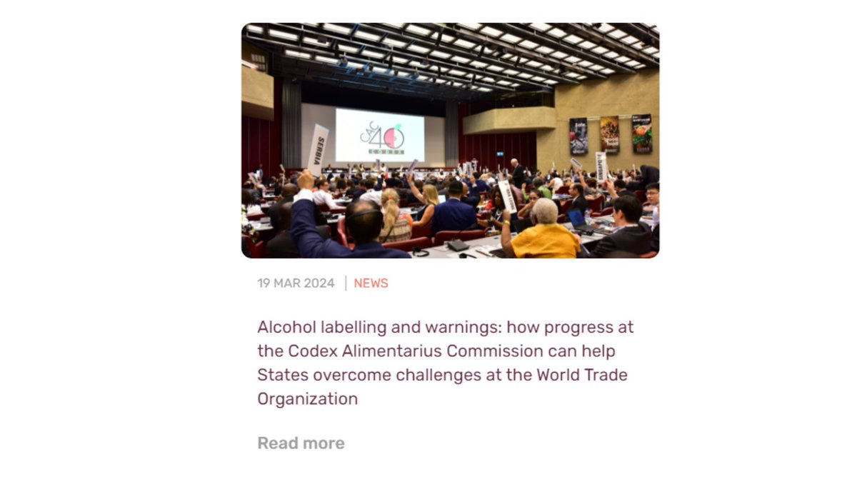 📰 Read the blog by @NikhilGokani : Alcohol labelling and warnings: how progress at the Codex Alimentarius Commission can help States overcome challenges at the World Trade Organization 🗣 Codex has now started a new consultation process [...] we need everyone to contact their…